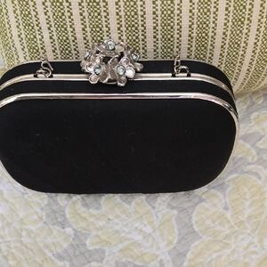 Lulu Townsend Black Clutch with Silver Accents